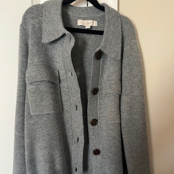 Loft Gray Collared Sweater Jacket - Small - Picture 1 of 6